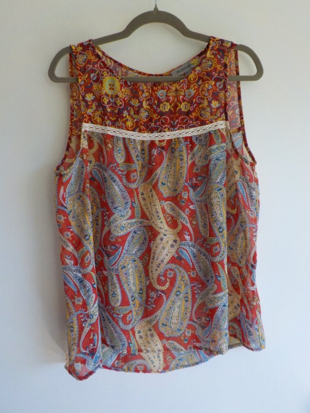 Fig Flower Blouse Tunic Coverup - X-Large - Paisley Sleeveless Sheer Boho (849) - Picture 1 of 4